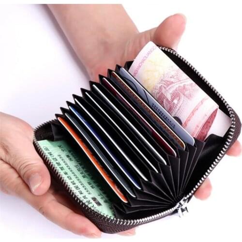 1 pc Men Business Card Holder Genuine Leather Credit Card Holder Women Zipper Pocket Unisex Card Case Zipper Coin Purse Wallet