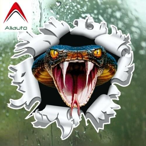 Aliauto Funny Car Sticker Snake Anger Cobra Head Come Out From Bullet Hole Colorful Automobile Decals Cover Scratch,14cmx15cm