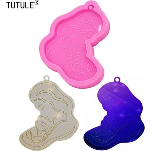 Mirror Mother and child baby embrace mold,Pregnant baby Keychain Epoxy Pendant Polymer Clay for baking candies Silicone mold