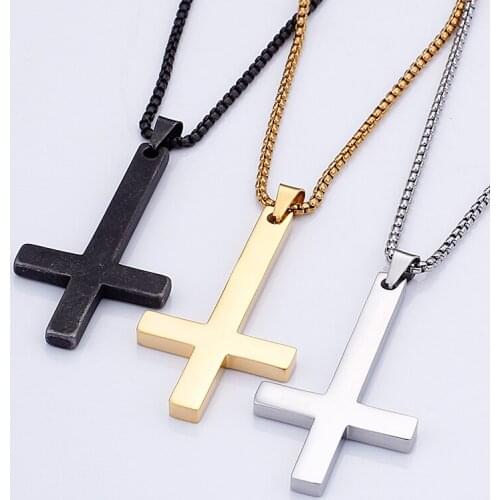 Gold/ Black Christian Cross Stainless steel Pour the cross Pendant Rolo chain Necklace 2.5mm28'' Jewelry