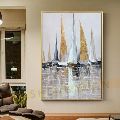 100% Handpainted Oil Painting On Canvas Color Sea Boat Oil Painting Abstract Modern Canvas Wall Art Living Room Decor Picture