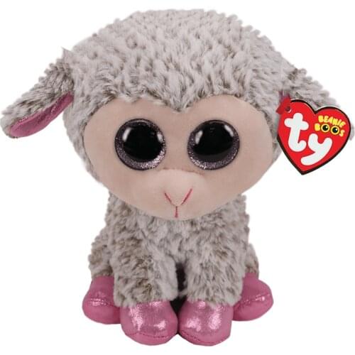 15CM Ty Beanie Glittering Big Eyes Dixie Grey Lamb with Purple Ears Soft Plush Toy Stuffed Sheep Doll Boy and Girl Birthday Gift