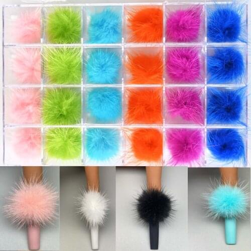 24Gride(Each 1Pc)Detachable Nail Pompoms Charms Kit, 2.7*2.7cm Fluffy Ball With Magnetic For Nails Tips Decorations Poms Q407(1)