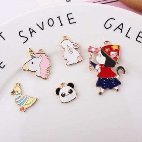 5 Pcs/Set Cartoon Cute Rabbit Panda Duck Elf Jewelry Enamel Accessories DIY Bracelet Necklace Pendant fitting