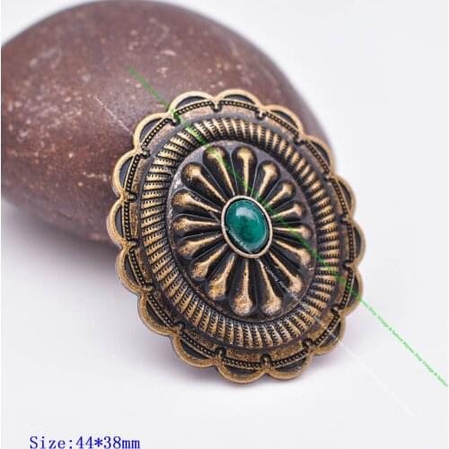 6pc 44*38mm Southwest Tribal Green Turquoise Tradition Flower Horse Saddle Tack Bridle Spur Conchos Fastener With Long Screw