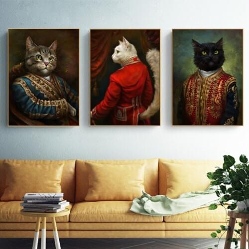 No frame nordic animal cartoon Mr man cat art prints poster wall picture canvas painting printed on canvas kid room decoration