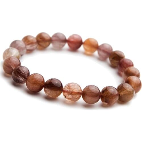 10mm Natural Red Rutilated Quartz Bracelets For Women Lady Stretch Clear Crystal Round Bead Bracelet