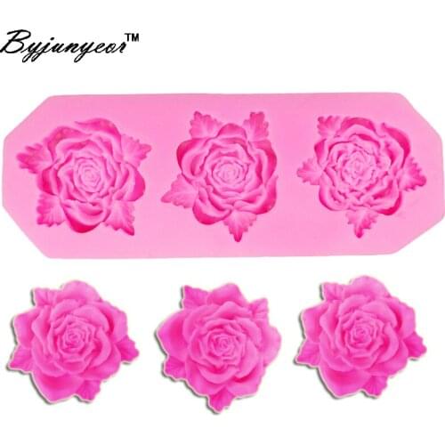 Byjunyeor M086 Epoxy UV Resin Silicone Mold Fondant Mold Rose flower Sugar Cake Mold DIY Chocolate Clay Silicone Baking Tools
