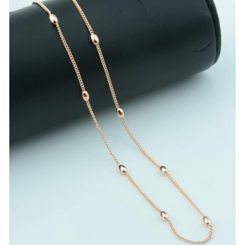 3mm Bead Wide Fashion Women 585 Rose Gold Oval Ball Necklace Beaded Chain 50cm 60cm Jewelry