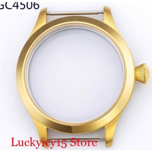 PARNIS Gold Coated 45mm Round Watch Case Fit ETA 6497 6498 Hand Winding Movement