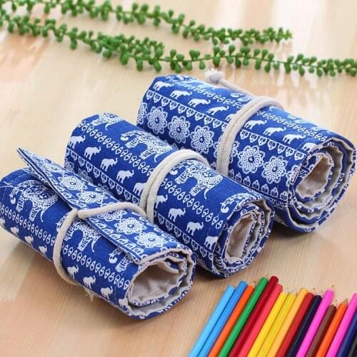 36/48/72 Holes Wrap Roll Up Pencil Case Ethnic Style Pen Storage Bag Holder Canvas Pouch JR Deals