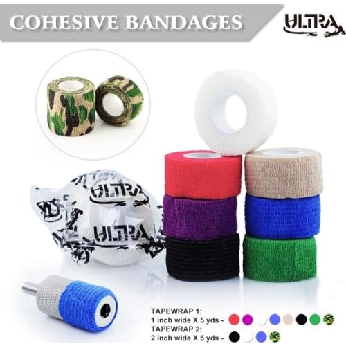 Colored elastic cohesive bandages for tattoo grips