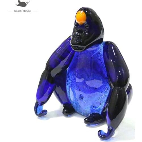 Murano Glass Gorilla Figurine Home Desk Decoration Accessories Silver Foil Craft Cute Animal Ornaments Gifts Collection For Kids