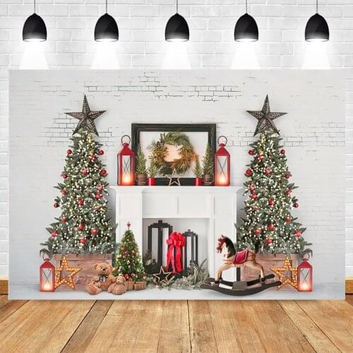 Yeele Christmas Backdrop Photography Winter Pine Fireplace Brick Wall Background Baby Birthday Photocall Photo Studio Photophone
