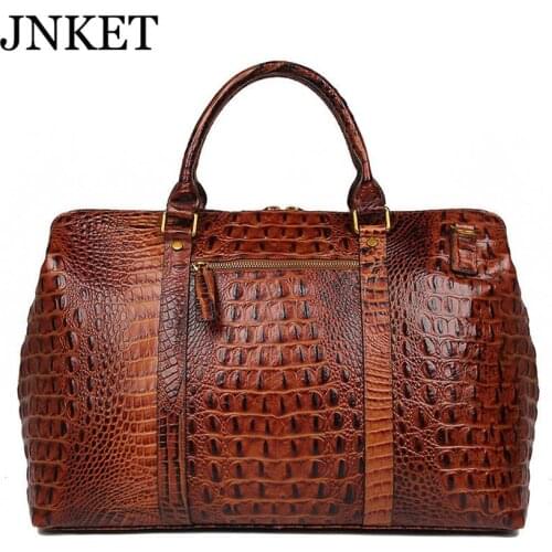 JNKET New Alligator Pattern Full Grain Cow Unisex Shoulder Crossbody Bag Casual Leather Large Capacity Handbag Tote Bag