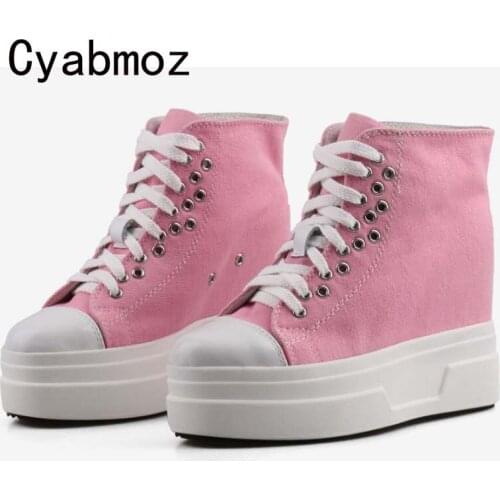 Women Sneakers Height Increasing 10CM Canvas Casual Shoes Comfortable High Platform Hidden Heels Wedges Shoe Ladies Leisure Shoe
