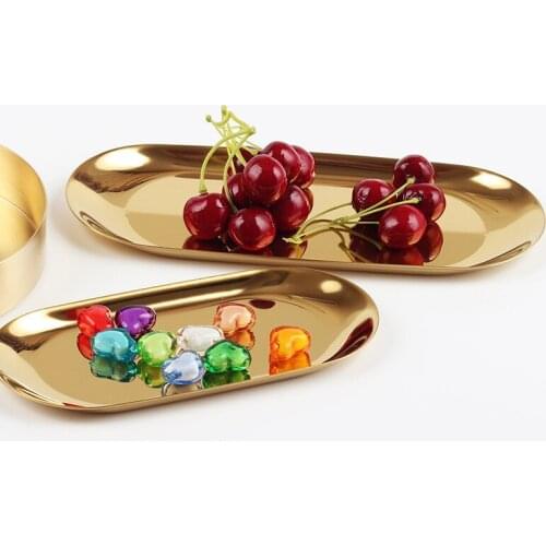 Creative stainless steel golden tray oval storage plate household jewelry plate Nordic cake storage plate
