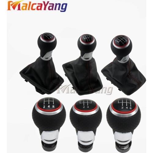 Matte Gear Shift Knob Boot Frame Red Silver Ring For Audi A4(2001-2008)B6(2001-2005)A6 C5 (2001)For Seat Exeo(2011)Leon(2000)