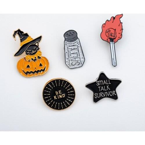 Fashion Star Pumpkin Matchstick Enamel Brooches For Women Girls Lapel Badge Pins Jewelry Halloween Party Gifts
