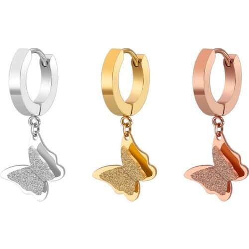Fashion Frosted Double-layer Butterfly Earrings For Women Titanium Steel Rose Gold Color Female Hoop Earrings