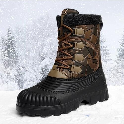 MARSON Men Boots Winter New Camouflage Plus Velvet Snow Boots Male Keep Warm Outdoor Climbing Mountain Slip-Resistant Men Shoes