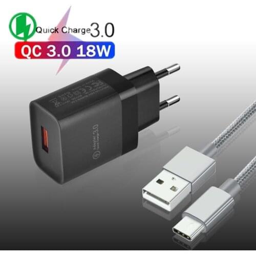 Quick Charge 3.0 18W Fast Charging Type C Nylon Cable For Samsung S21 Huawei P40 Xiaomi 11 Lite Realme 7 5G Phone Charge Adapter