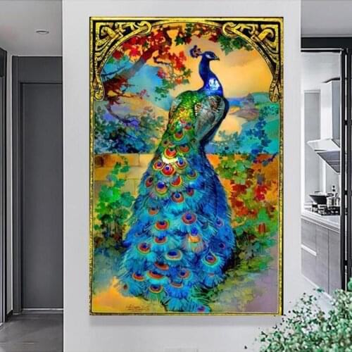 New 5D DIY Diamond Painting Animal Diamond Mosaic Cross Stitch Full Square round Diamond Embroidery sale Peacock Home Decor