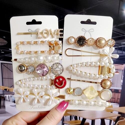 New Fashion Women Girls Hairpins Side Clip Hair Jewelry Trendy Geometric Hair Clip Pearl Crystal Hair Accessories Barrettes Gift