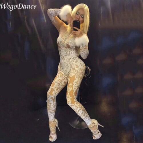New sexy white lace fluffy singer DJ gogo performance Costume for women