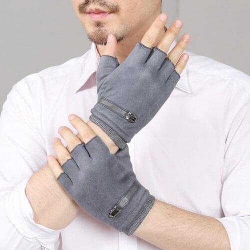 Autumn And Winter Gloves Outdoor Bike Half Finger Gloves Men Plus Velvet Thick Warm Cycling Driving Typing Game Gloves