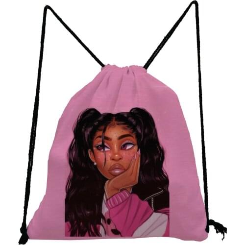 Afro Girls Print Backpack Ropes Beautiful Unisex Drawstring Bag Fashion Shoe Bag to School Preppy Teenage Boys Girls Bookbag