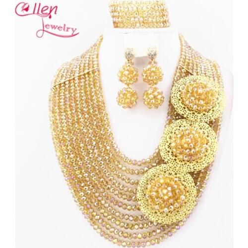 Chic African nigerian Wedding bridal beads necklace Jewelry Set African style Crystal beaded necklace women Jewelry Set N0073