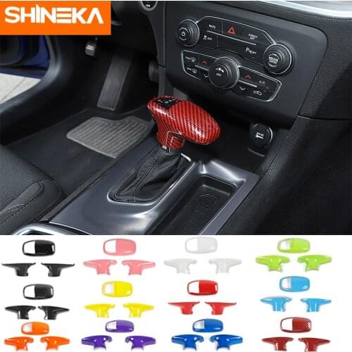SHINEKA Interior Mouldings For Dodge Challenger Car Gear Shift Knob Top Head Decoration Cover Stickers For Dodge Charger 2015