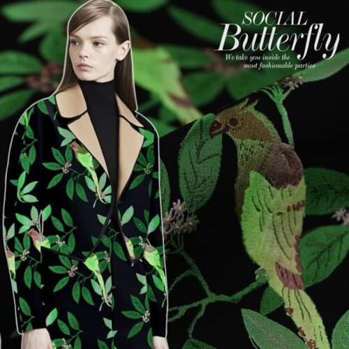 Magpie singing branches imported jacquard tapestry satin fashion fabric for trench coat crisp tissu au meter bright cloth DIY