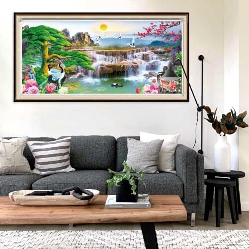 Natural Scenery Embroidery Full Round Rhinestone Drill Mosaic Needlework Waterfall Diamond Painting Cross Stitch Wall Art Gift