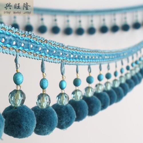 XWL 6M/Lot 8.5cm Wide Pompon Beads Curtain Lace Accessories Tassel Fringe Trim Ribbon DIY Sewing Home Sofa Lamp Wedding Decor