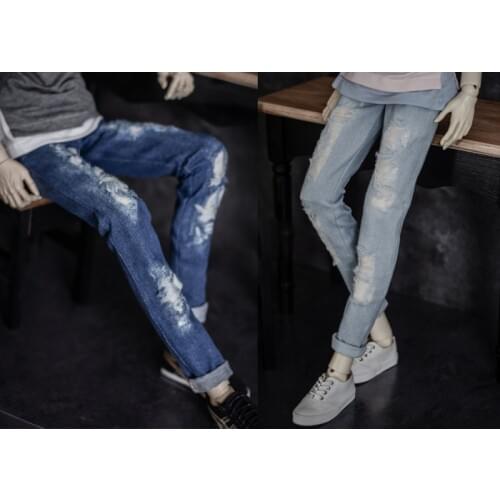 D01-P525 Doll handmade clothes 1/4 1/3 uncle MSD SSDF SD doll Accessories blue Grinding hole denim trousers 1pcs