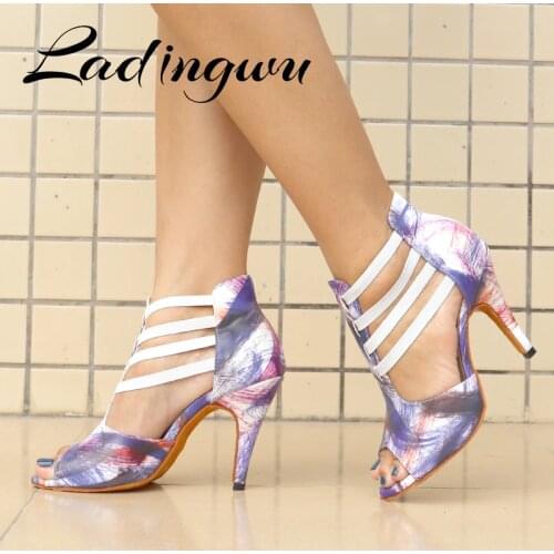 Ladingwu Classic Dance Boots Ladies Girls Latin Dance Dance Shoes Women Salsa Graffiti Leather Soft Sole Indoor Dance Shoes