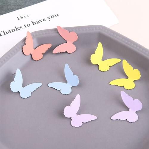 6pcs Korean style Candy Color Butterfly stud Earrings For Women Smart animal Spray Paint Sweet Wing Earrings jewelry material