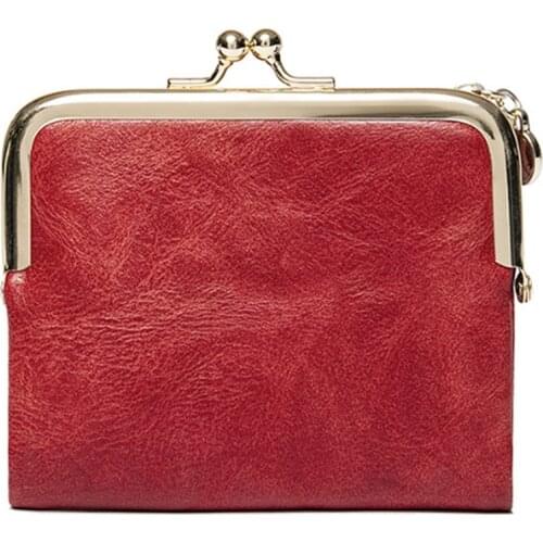 Womens Wallet Small Compact Bifold Leather Vintage Wallet,Ladies Coin Purse with Zipper and Kiss Lock