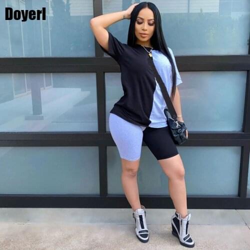Plus Size 2 Piece Short Set Women Summer Clothes Patchwork Top Biker Shorts Set Women Two Piece Outfits for Women Set Tracksuit
