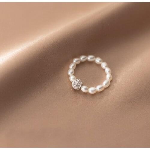 Enosola Real 925 Sterling Silver Micro-paved CZ Ball Pearls Elastic Rope Rings for Women Casual Party Finger Jewelry