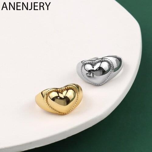 ANENJERY 925 Sterling Silver Heart Ring for Women Elegance Simplicity Open Ring Jewelry Gift S-R1033