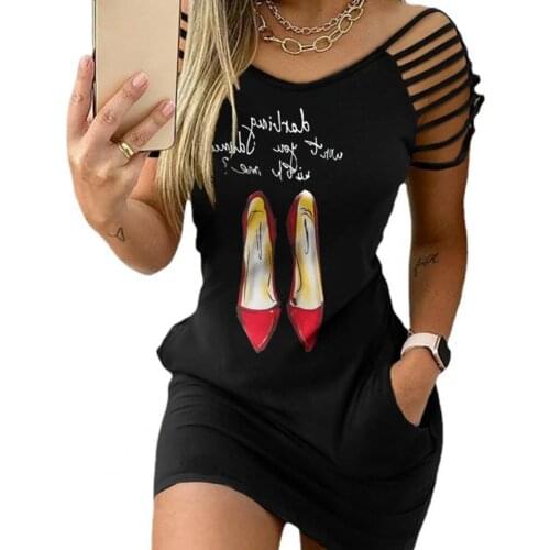 Ladies Bodycon Dress Plus Size V Neck Elastic Black Women Sundress Rose Print Short Sleeve Slims Fit Mini Dresses Party