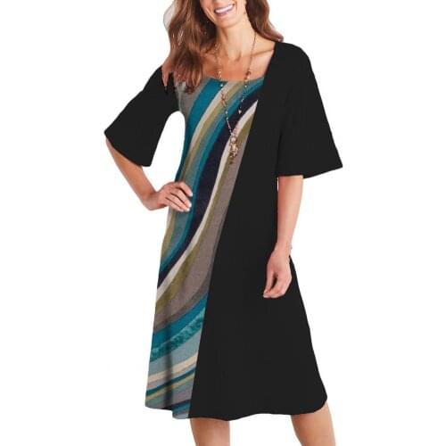 Women Dress Floral Printed Plus Size Comfortable Casual Slim Stitching Design Long Dress for Dating