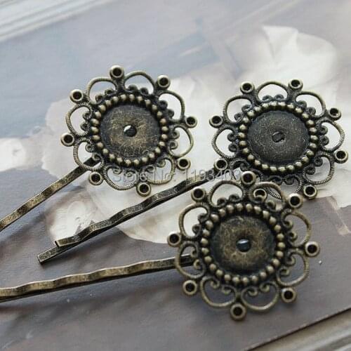 100PCS vintage Antique Bronze hairpins cameo setting flower cabochon base hair accessories jewelry DIY Findings(PINSS-6)