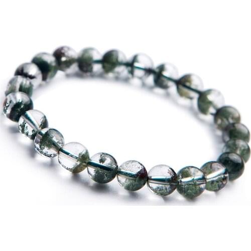 8mm Precious Natural Green Phantom Quartz Crystal Gems Stone Stretch Charming Round Bead Bracelet For Women Men