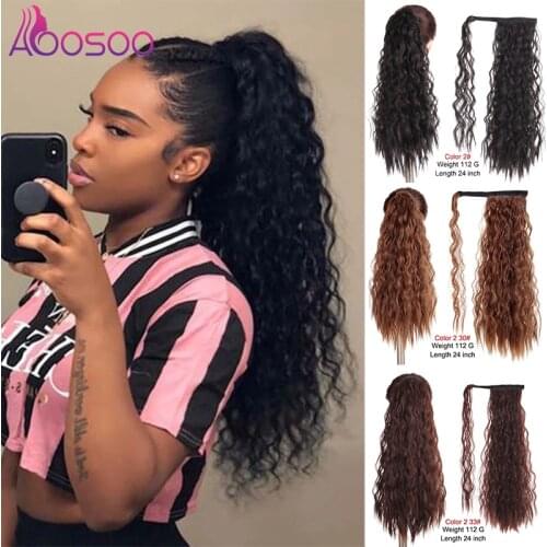 AOOSOO Small wavy ponytail wrapped in ponytail clip in hair extension natural wig headpiece synthetic hair natural black