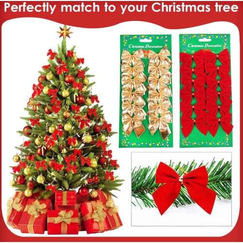 Behogar 12pcs Christmas Tree Bows Mini Bowknot Ornaments for Christmas Tree Decoration Crafts Wedding Home Festival Supplies
