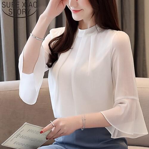 Women blouses women tops blusas 2021 elegante women Half Flare Sleeve shirt chiffon blouse white blouse shirts harajuku 3747 50